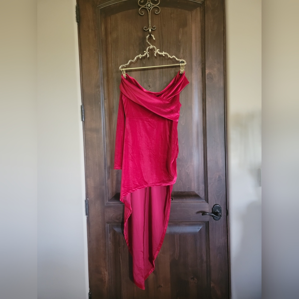 Velvet A-Symmetrical Off The Shoulder Dress